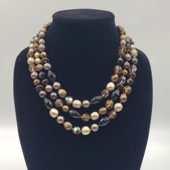 Vintage DeMario Jewelry Set MCM Black Tan Gold Pearl - Picture 2 of 16